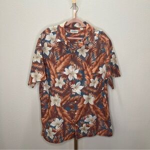 Caribbean Men's Button Down Linen Blend  Short Sleeve Terra Cotta & Blue XLT